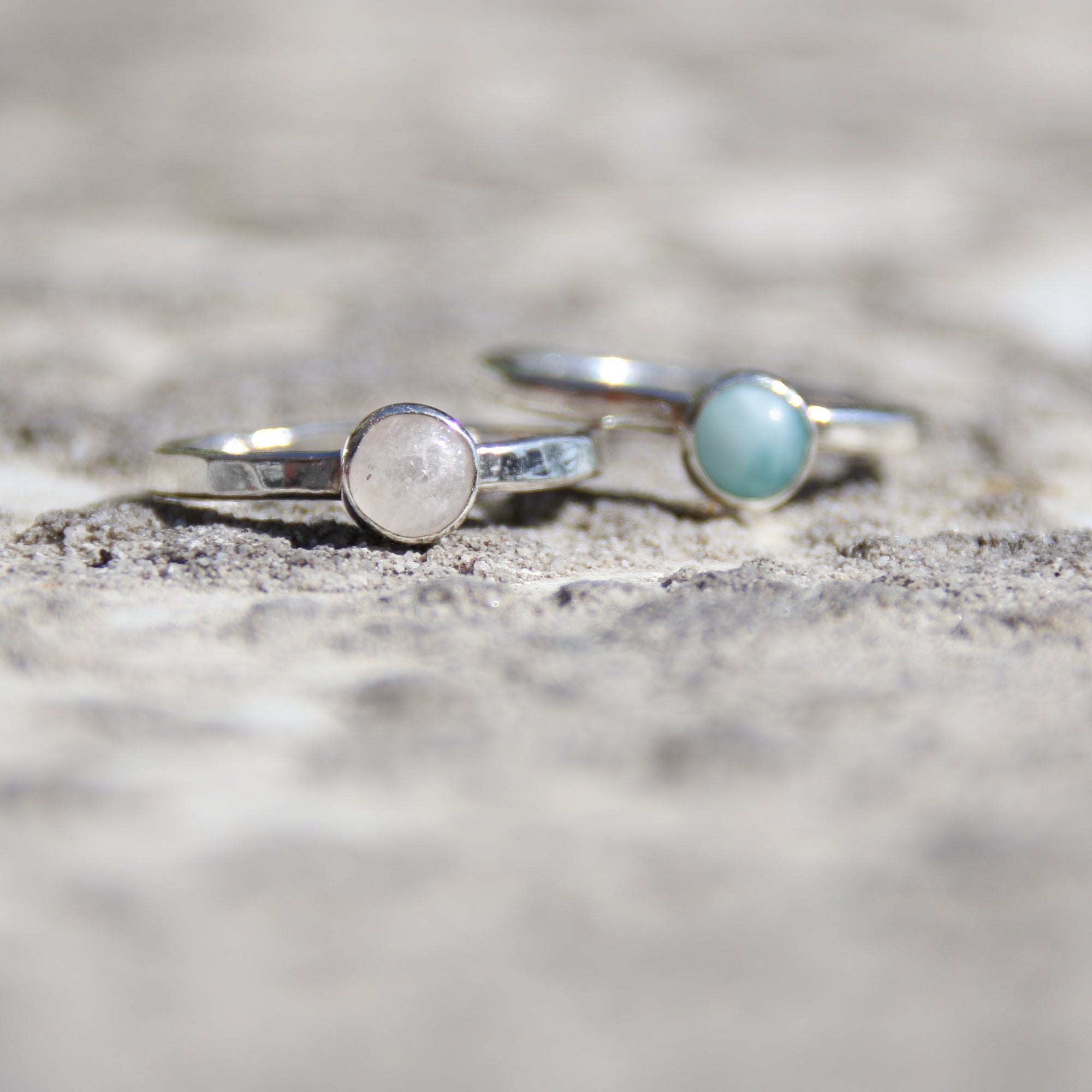Moon Rise - Saltwater Souls rainbow moonstone sterling silver stacking ring.