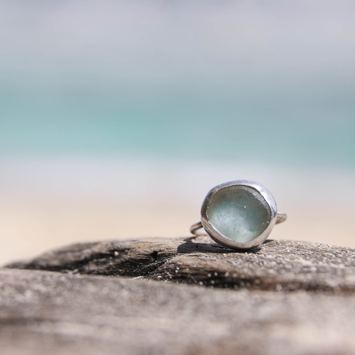 Silver Tides - Custom made sea glass ring.