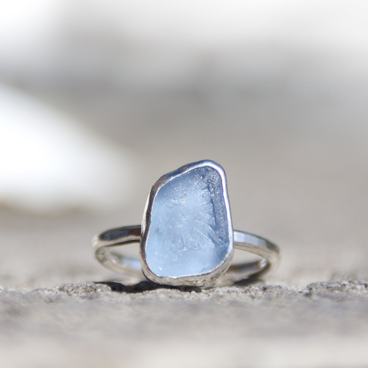 Silver Tides - Custom made sea glass ring.