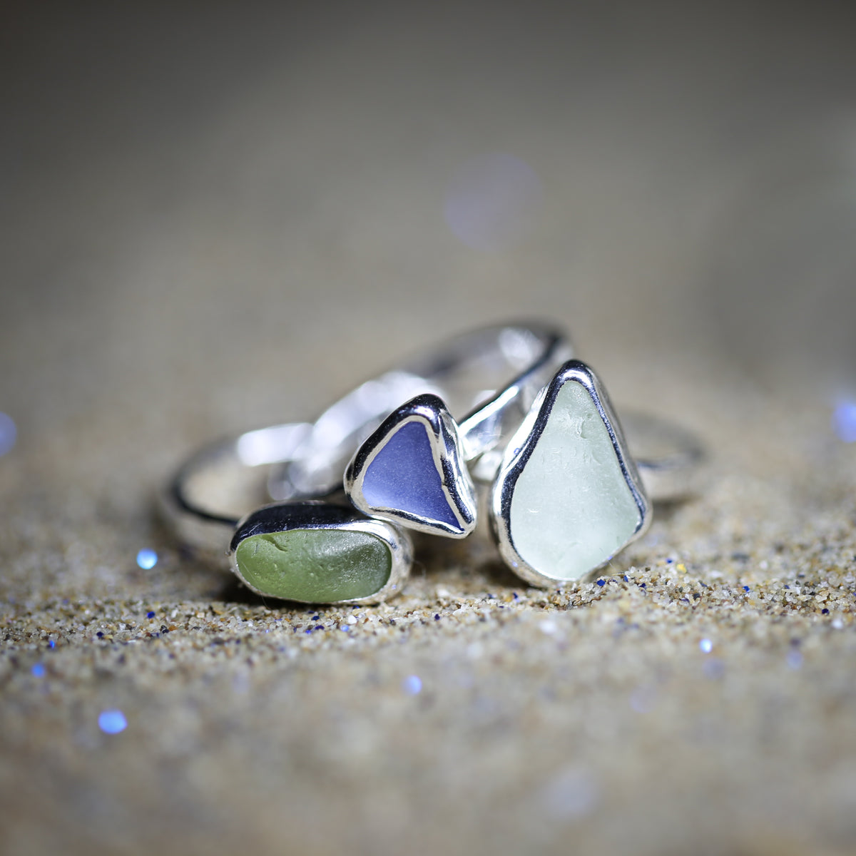 Silver Tides - Custom made sea glass ring.