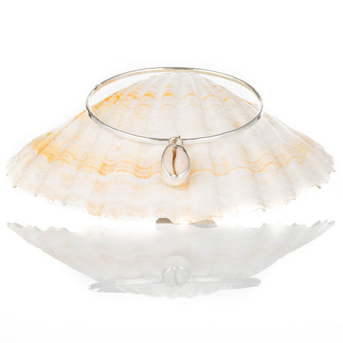 Cowrie Reef - A handmade hammered recycled sterling silver 925 bangle decorated with an upcycled cowrie shell.