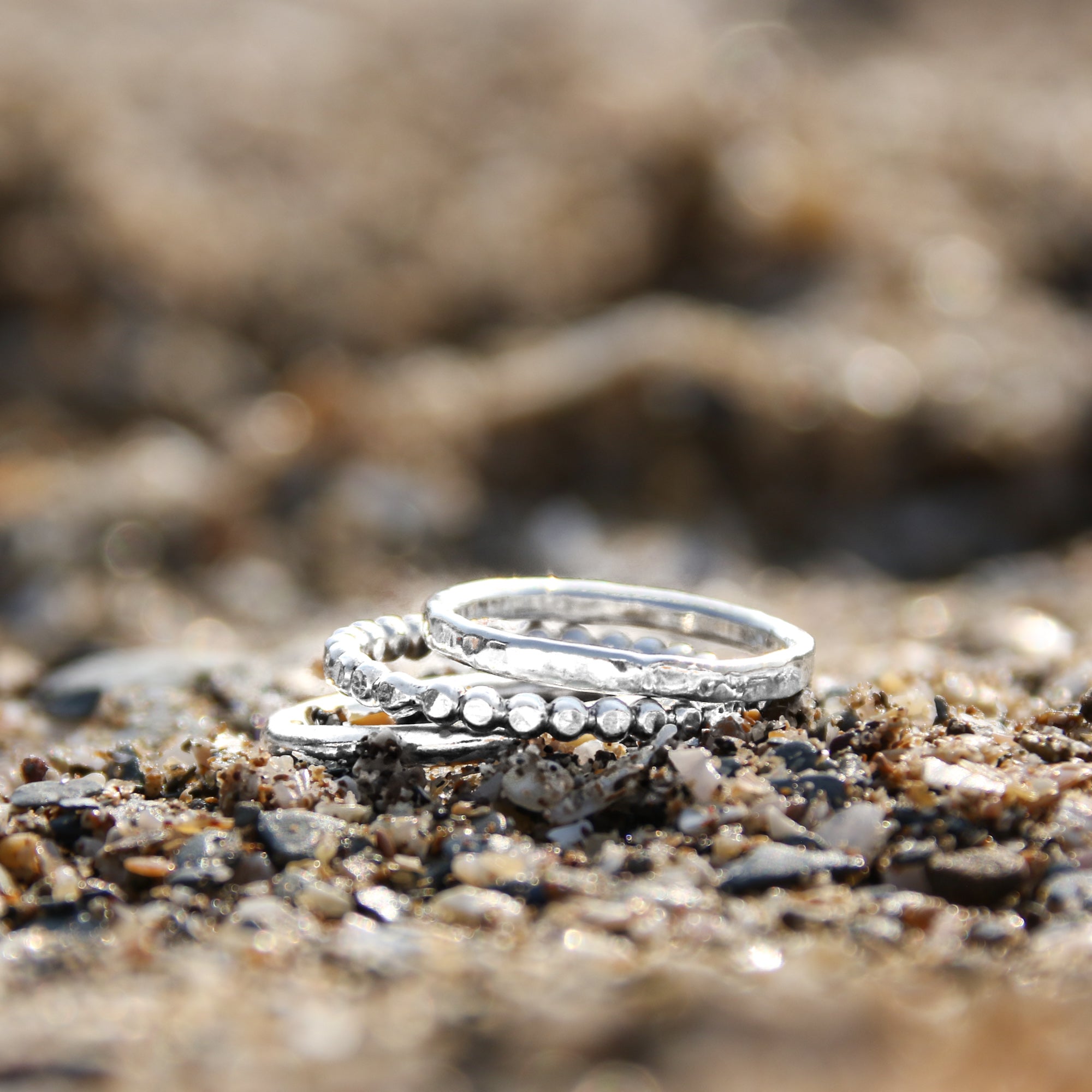 Echos Stackers - Saltwater Souls recycled sterling silver ocean inspired stacking rings.