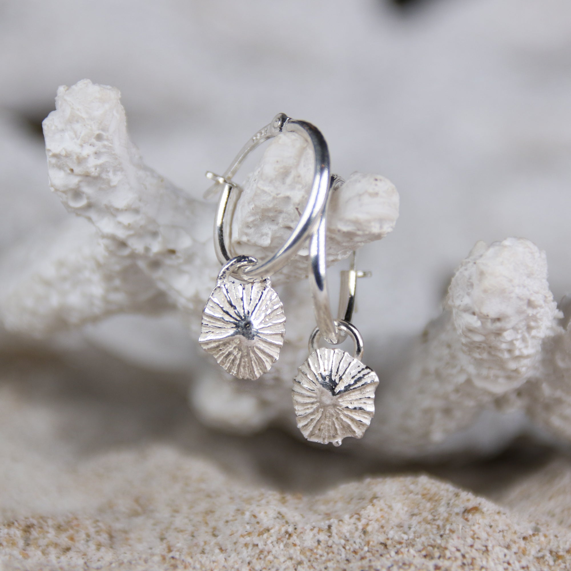 Little Limpet Hoops - Saltwater Souls fine silver (.999) cast limpet shell delicate sterling silver hoop earrings.