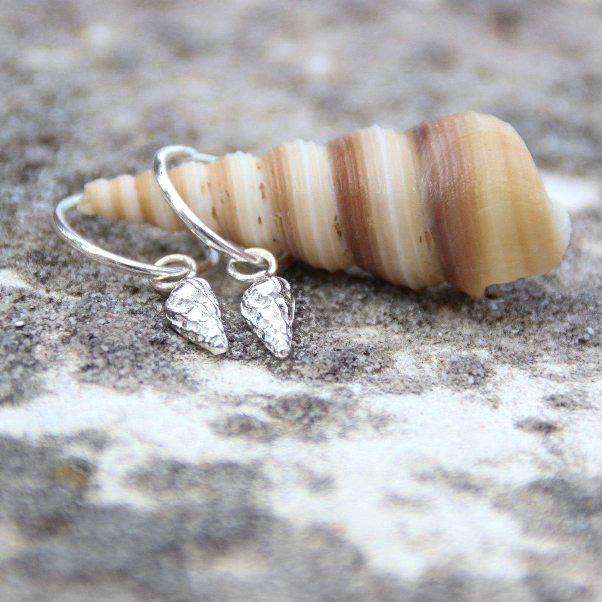 Matilda's Wentletraps - Saltwater Souls fine silver (.999) wentletrap sea shells delicate sterling silver hoop earrings.