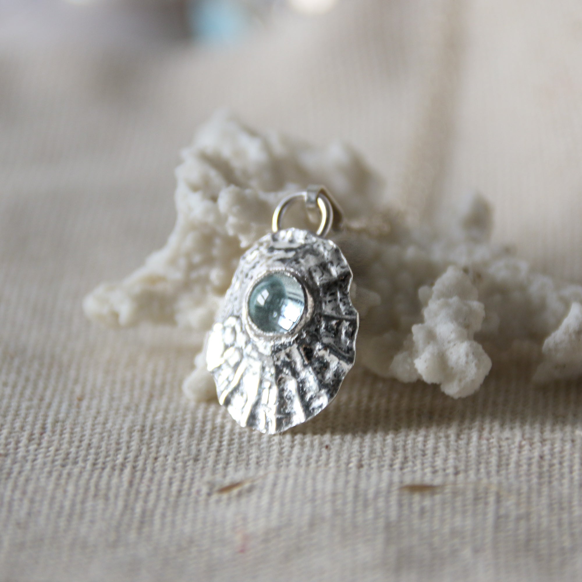 Mermaid's Lagoon - Saltwater Souls fine silver (.999) limpet shell and aquamarine necklace.