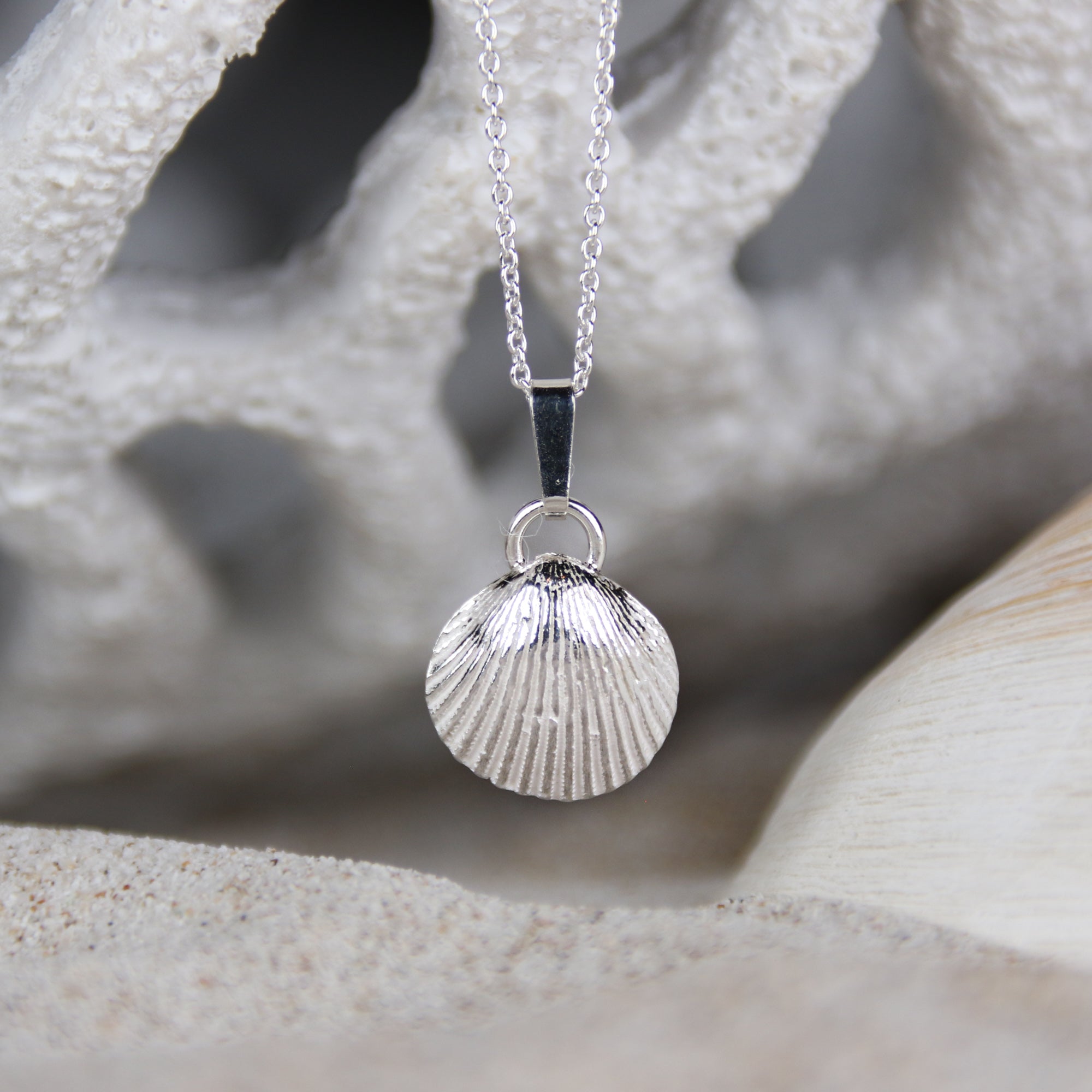Mermaid's Song Necklace - Saltwater Souls fine silver (.999) cast cockle shell pendant necklace.