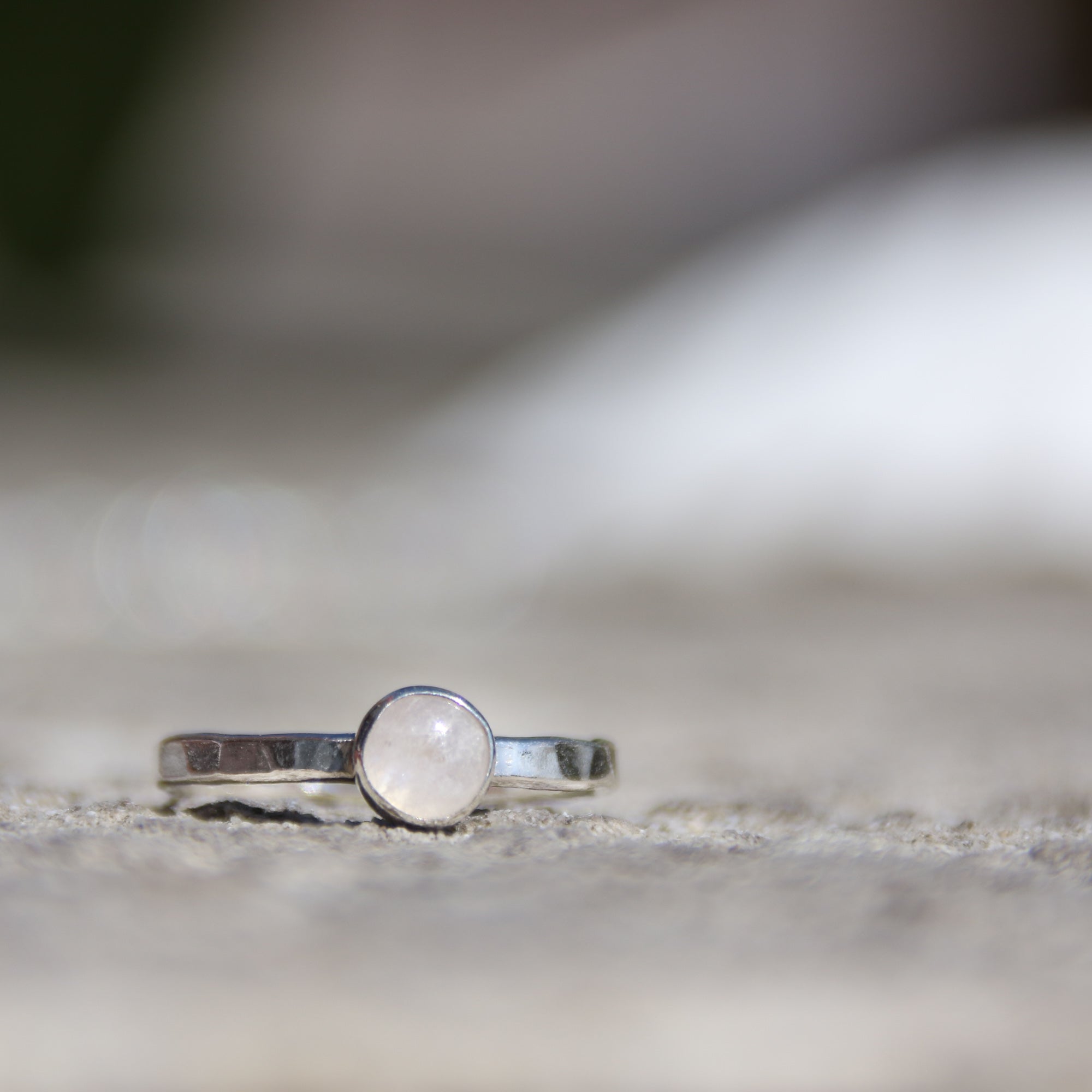 Moon Rise - Saltwater Souls rainbow moonstone sterling silver stacking ring.