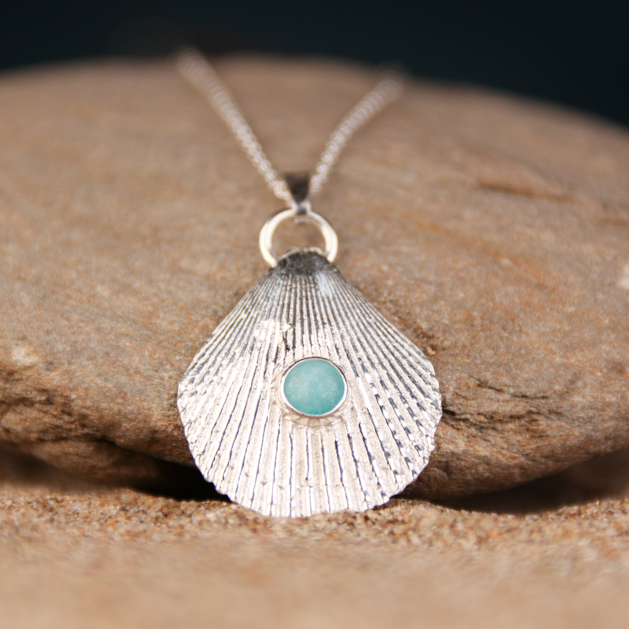 Ocean Soul - Saltwater Souls fine silver (.999) scallop shell and amazonite necklace.