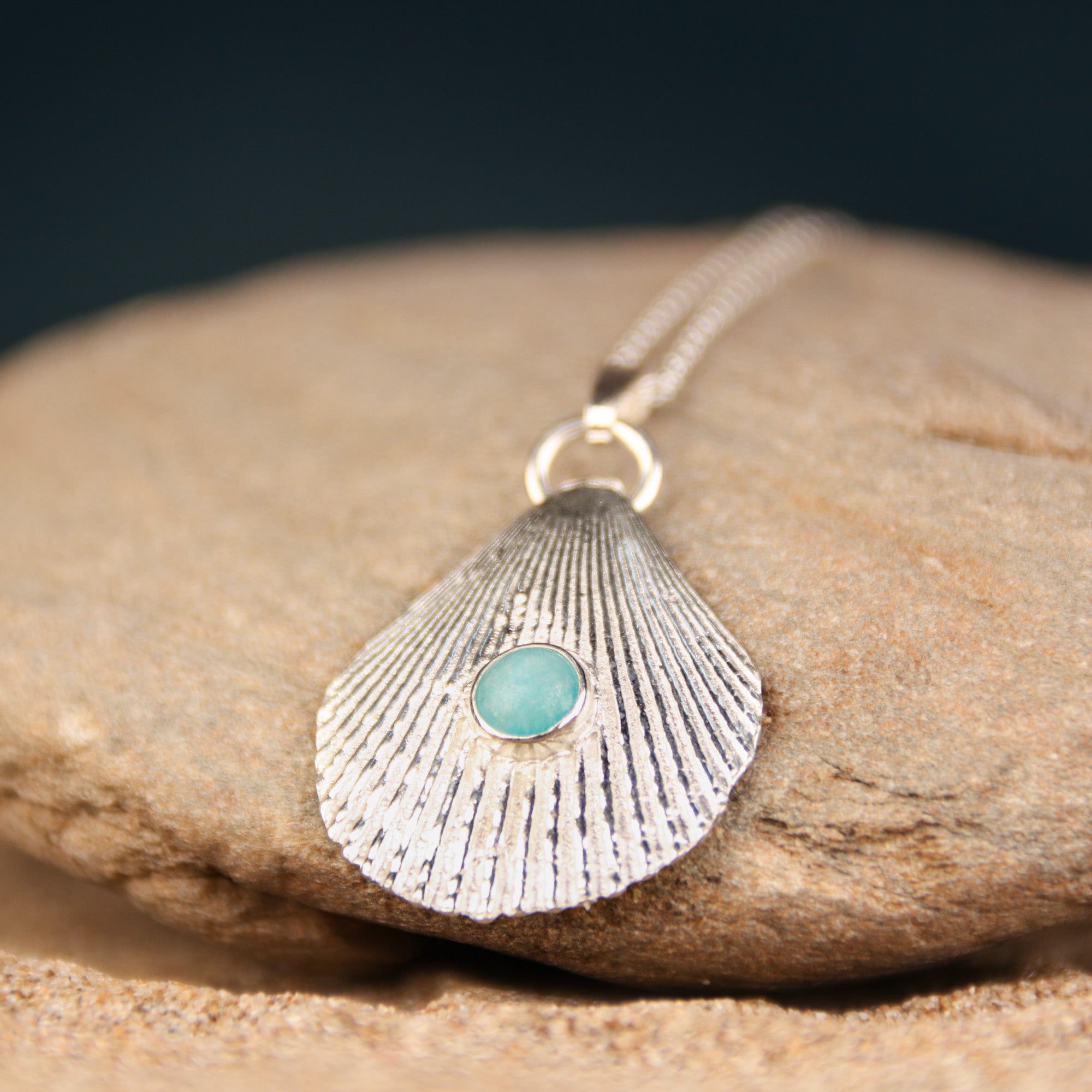 Ocean Soul - Saltwater Souls fine silver (.999) scallop shell and amazonite necklace.