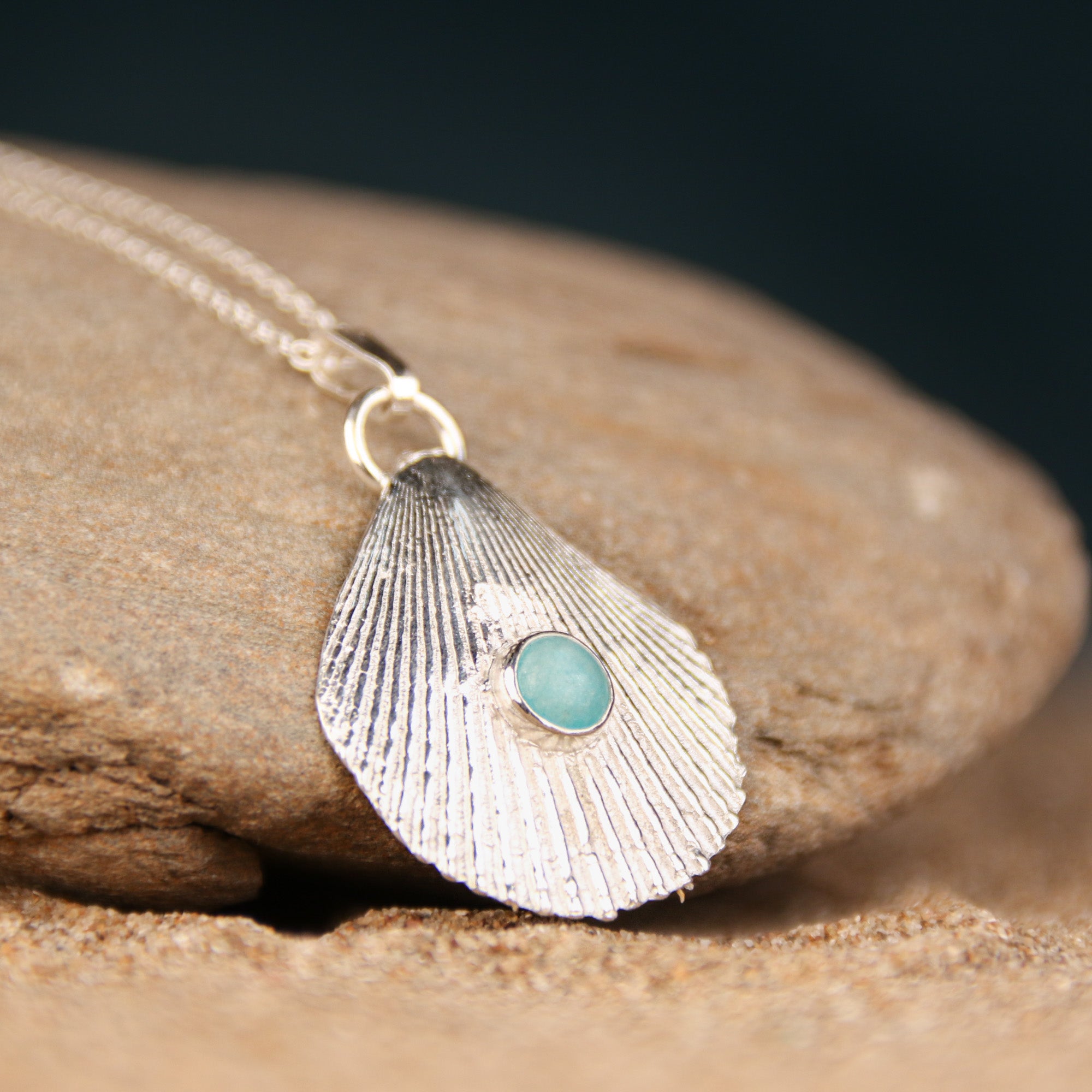 Ocean Soul - Saltwater Souls fine silver (.999) scallop shell and amazonite necklace.