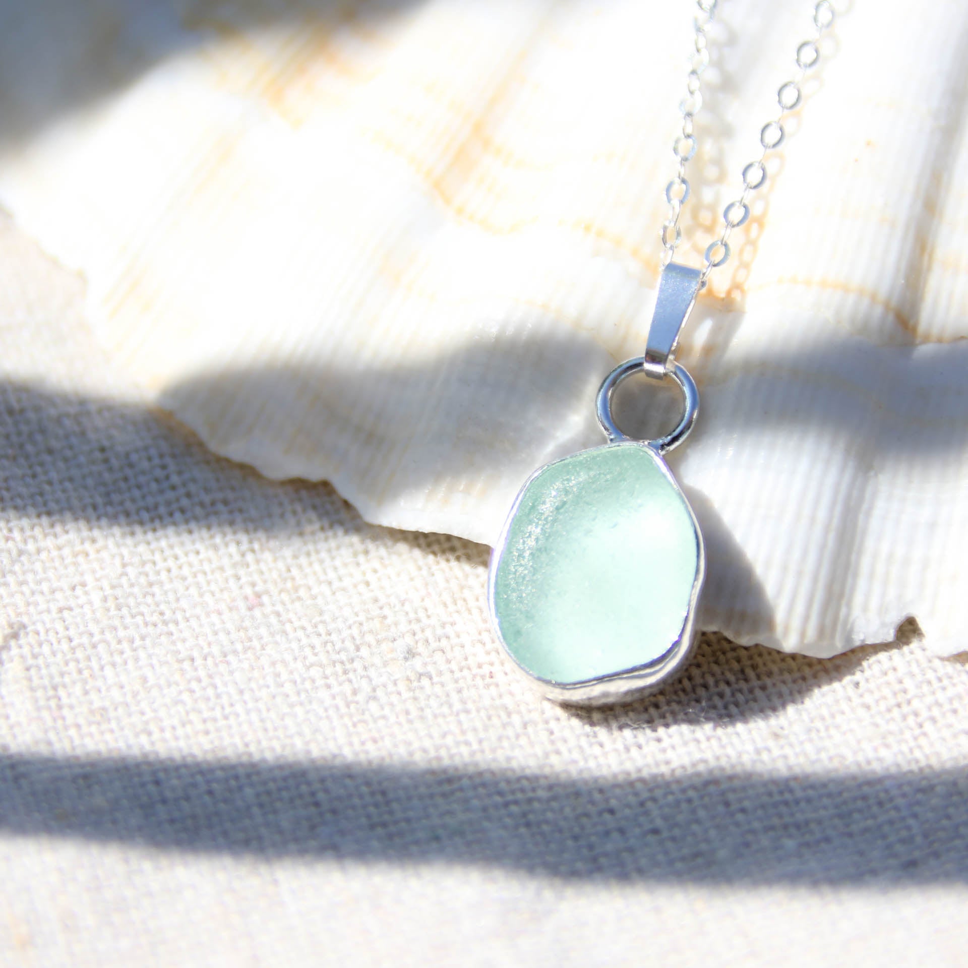 Salt Tribe - Saltwater Souls recycled sterling silver seafoam sea glass necklace.