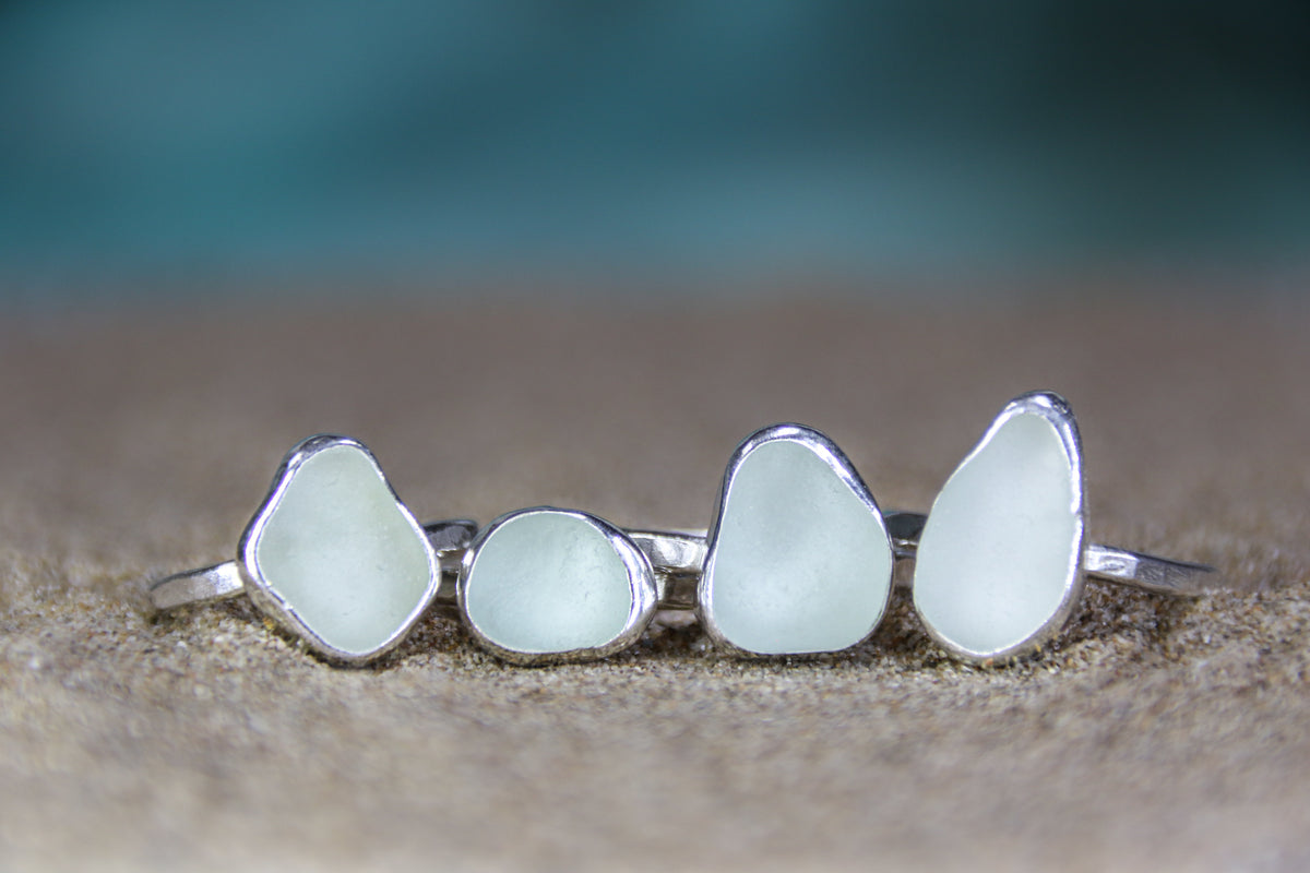 Silver Tides - Custom made sea glass ring.