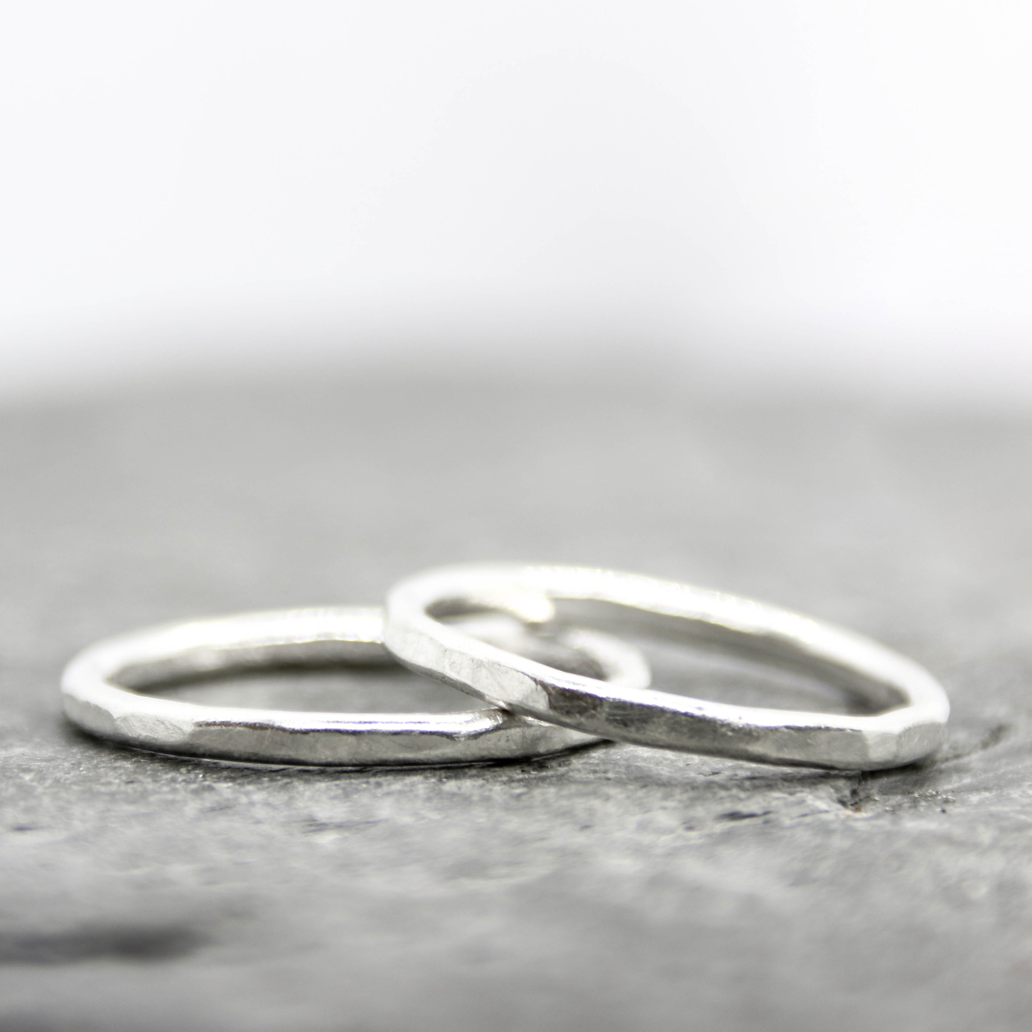 Ripples - Saltwater Souls recycled sterling silver hammered effect stacking rings.