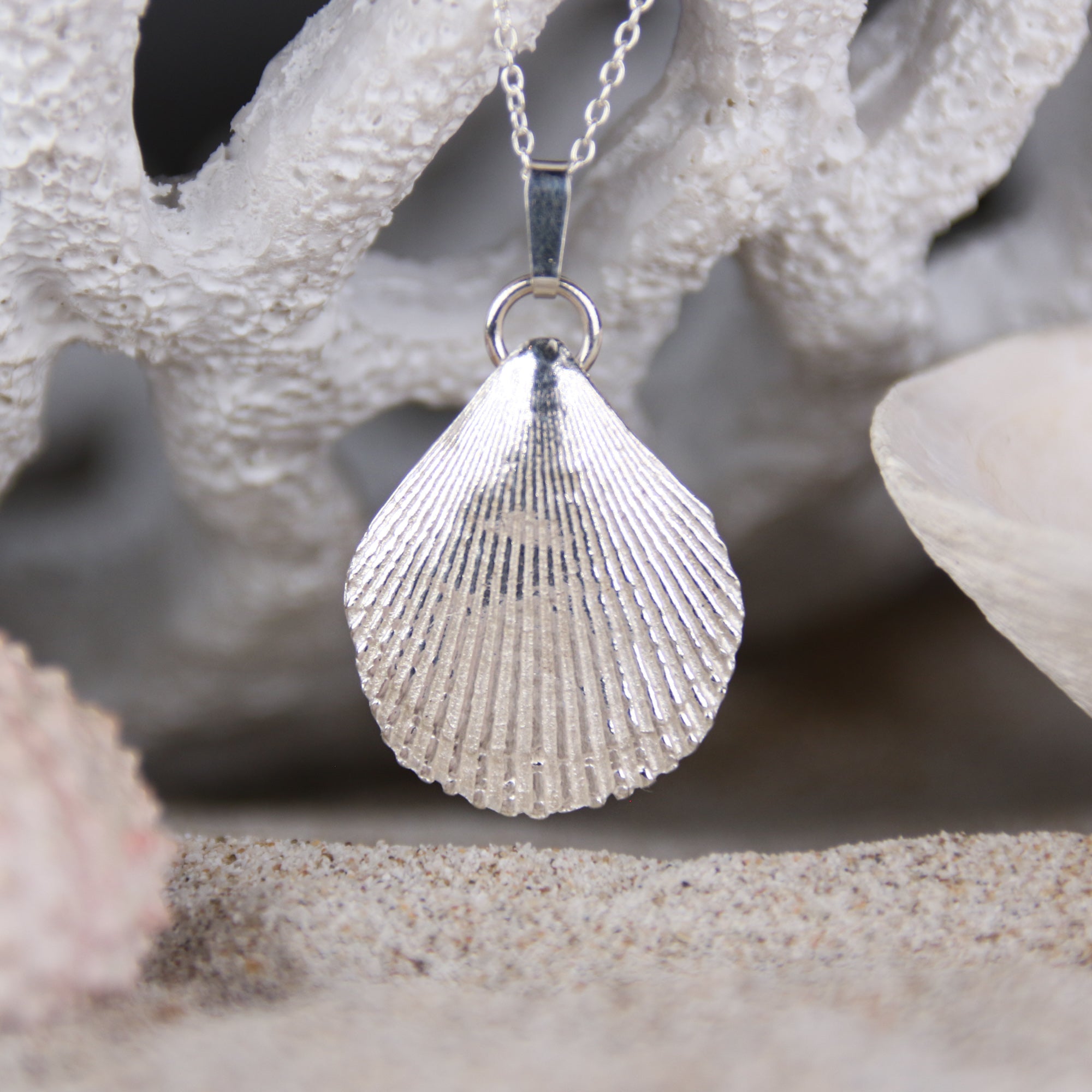Silver Scallop Shell - Saltwater Souls fine silver (.999) scallop shell cast pendant necklace.