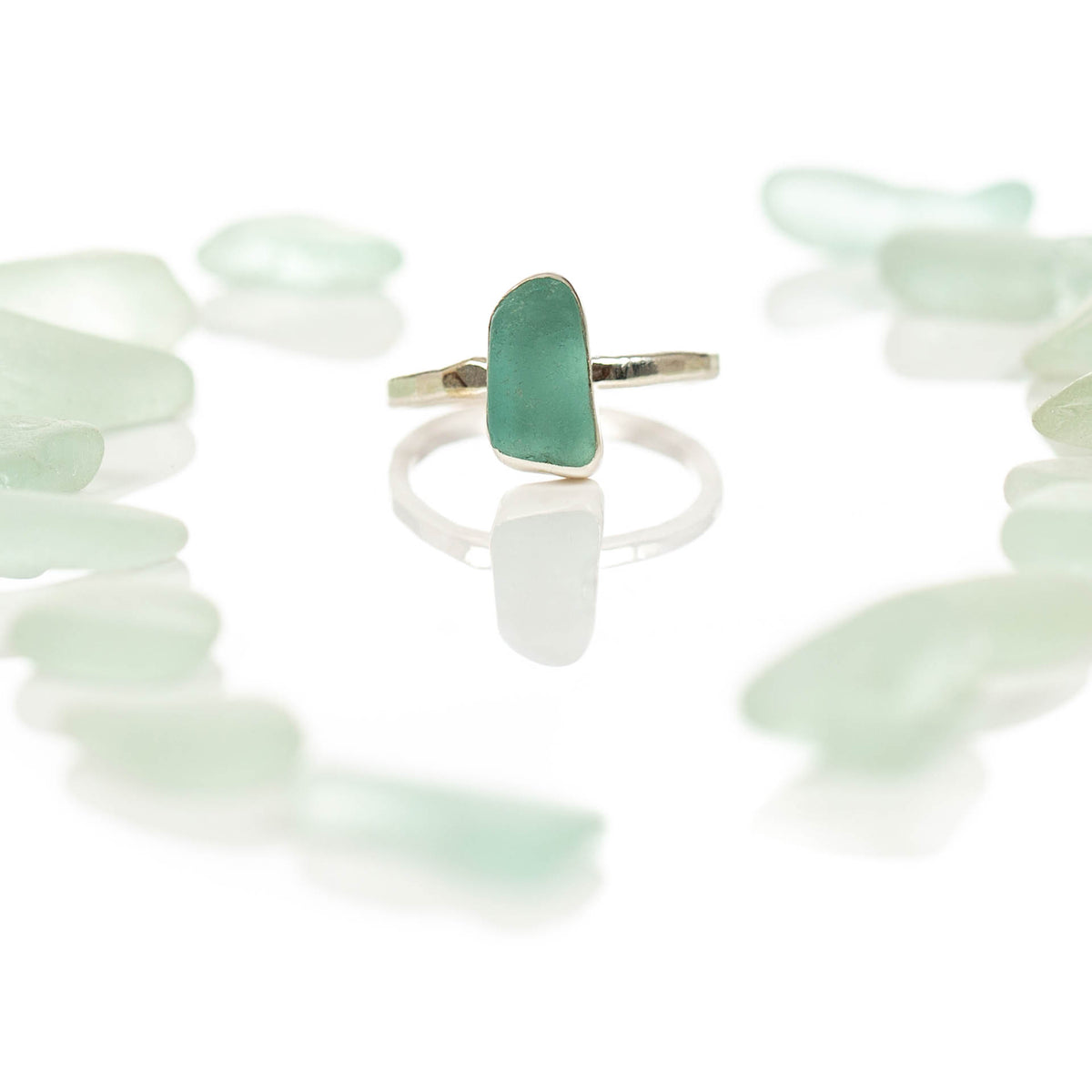 Silver Tides - Custom made sea glass ring.