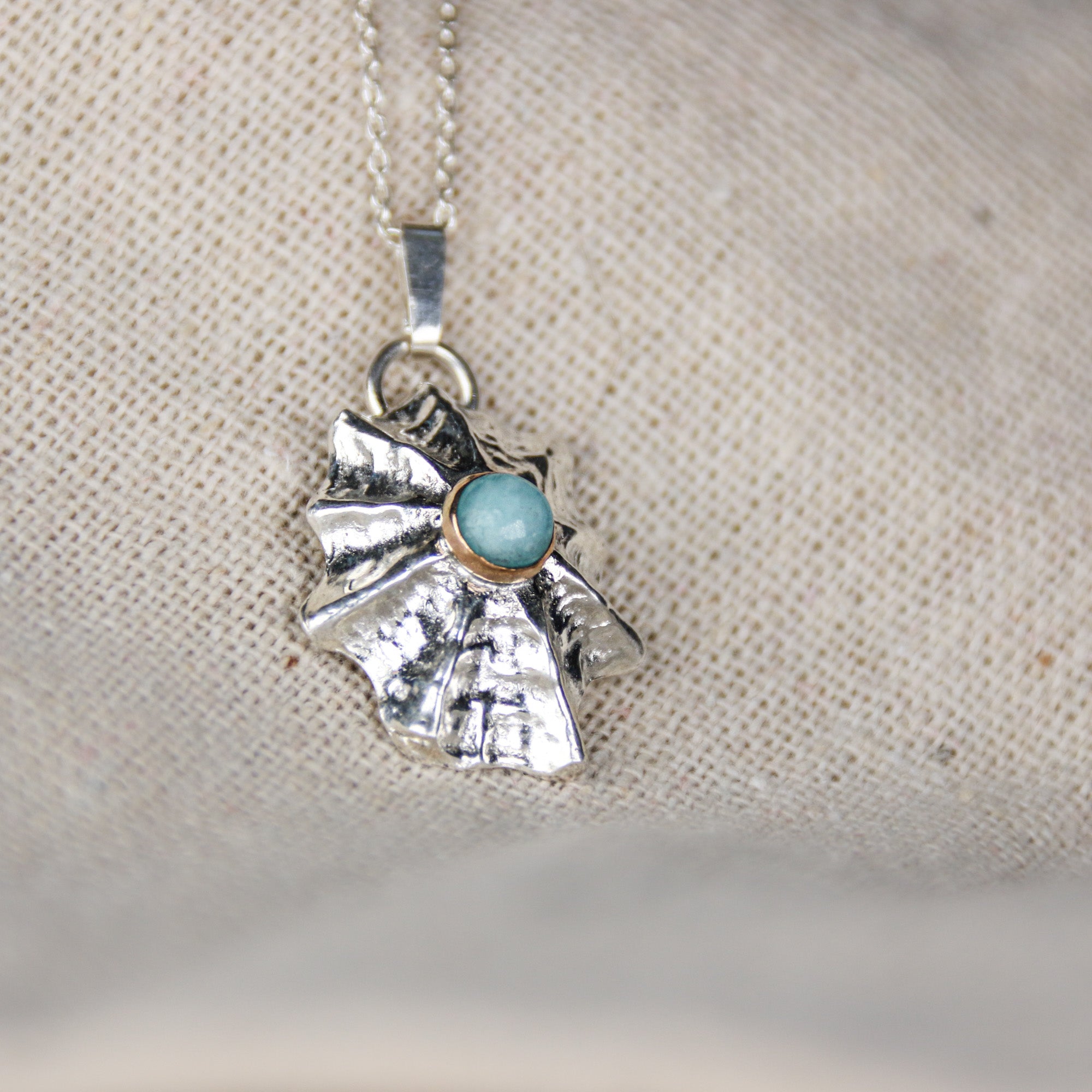 Siren's Song - Saltwater Souls fine silver (.999) limpet shell and amazonite in gold fill necklace.