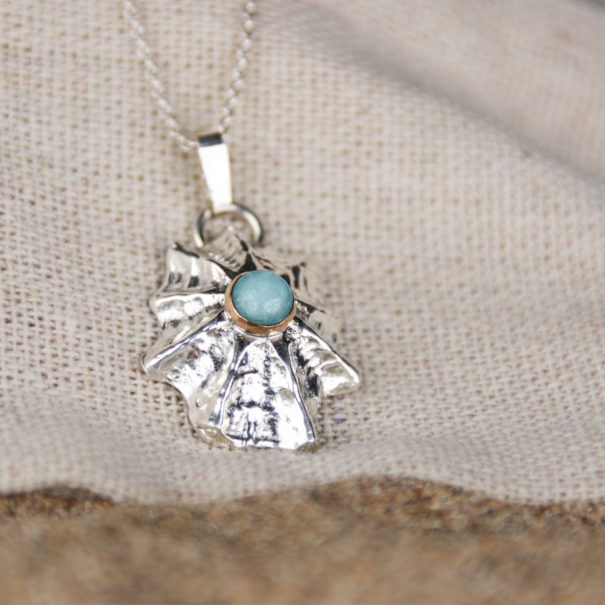 Siren's Song - Saltwater Souls fine silver (.999) limpet shell and amazonite in gold fill necklace.
