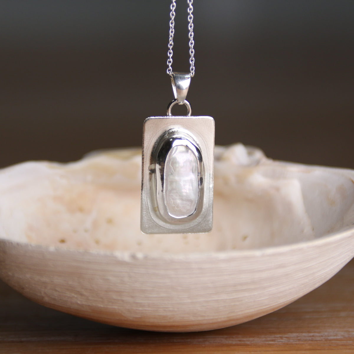 Siren's Whisper - Saltwater Souls keshi pearl recycled sterling silver necklace.