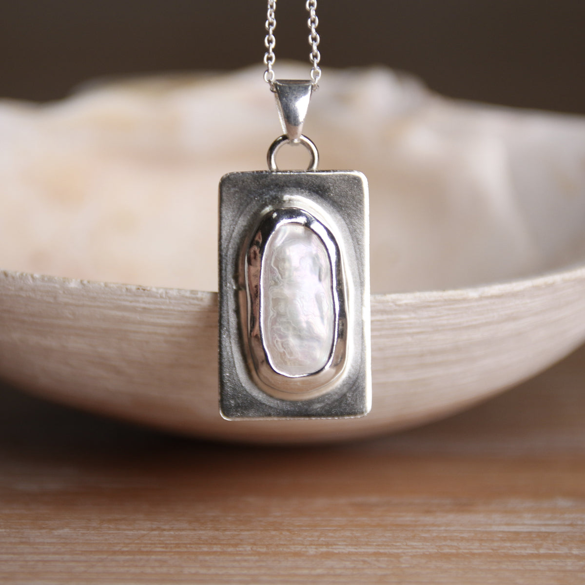 Siren's Whisper - Saltwater Souls keshi pearl recycled sterling silver necklace.