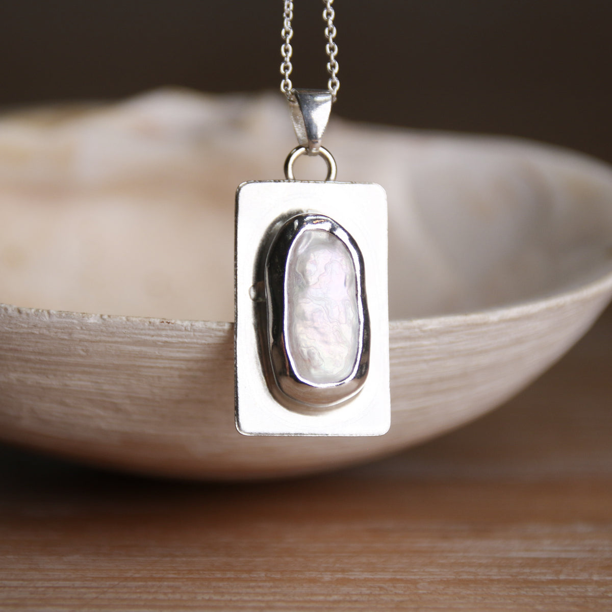 Siren's Whisper - Saltwater Souls keshi pearl recycled sterling silver necklace.