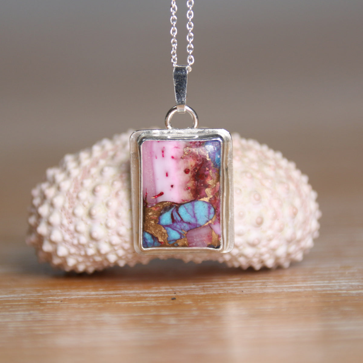 Spiney Oyster Turquoise - Saltwater Souls spiney oyster turquoise recycled sterling silver necklace.