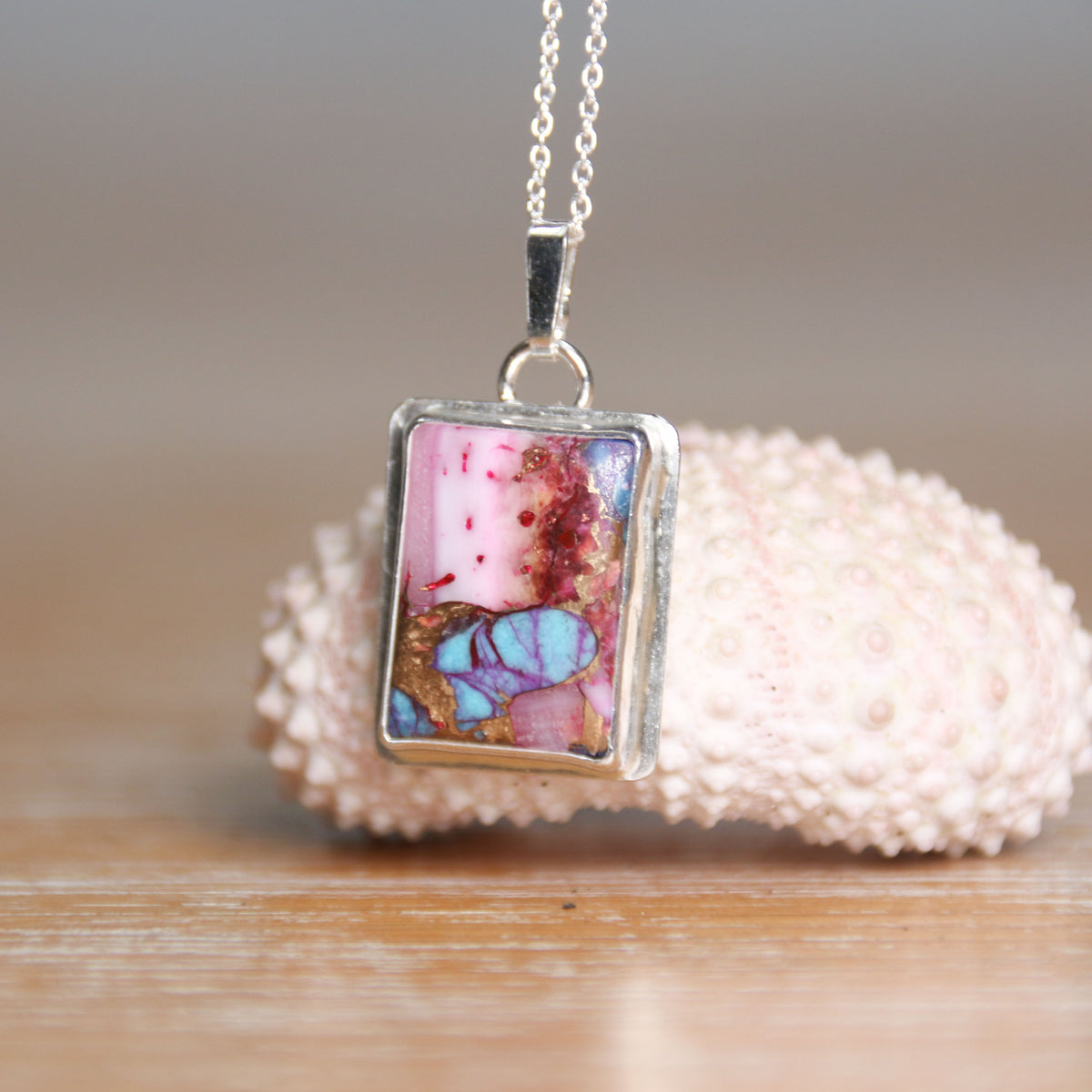 Spiney Oyster Turquoise - Saltwater Souls spiney oyster turquoise recycled sterling silver necklace.