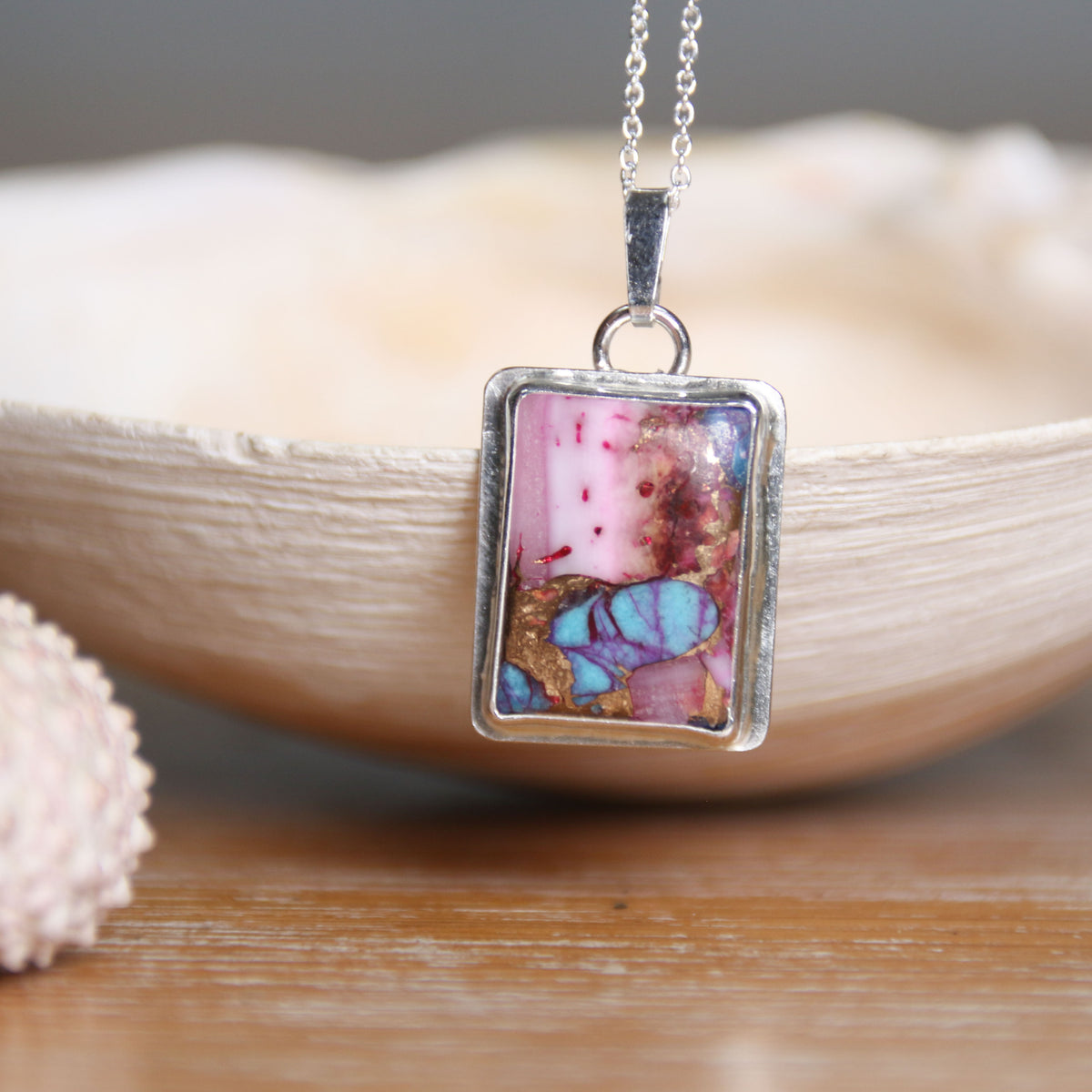 Spiney Oyster Turquoise - Saltwater Souls spiney oyster turquoise recycled sterling silver necklace.