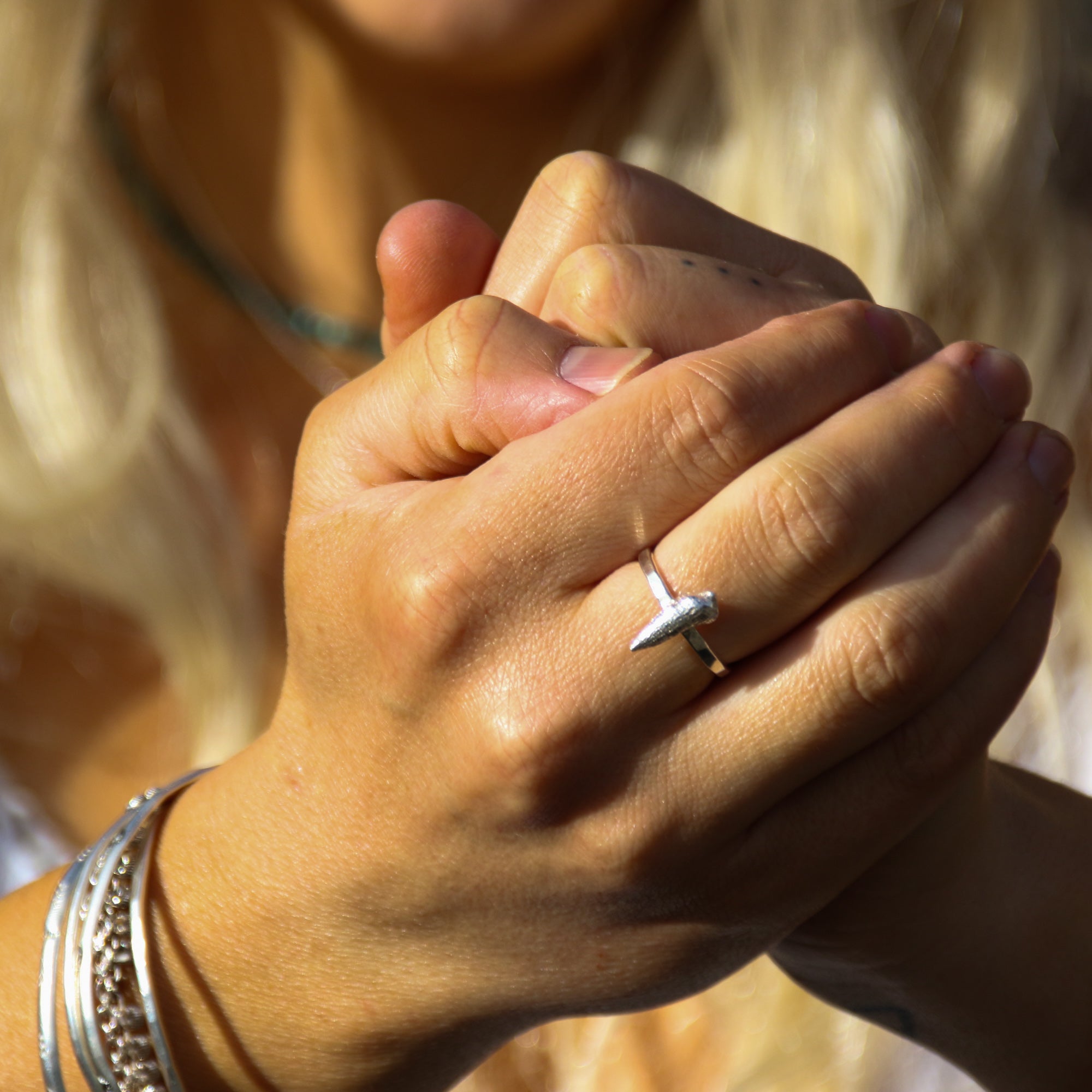 Tide Line Ring - A beautiful auger shell cast in fine silver (0.999) and set upon a recycled sterling silver hammered band.