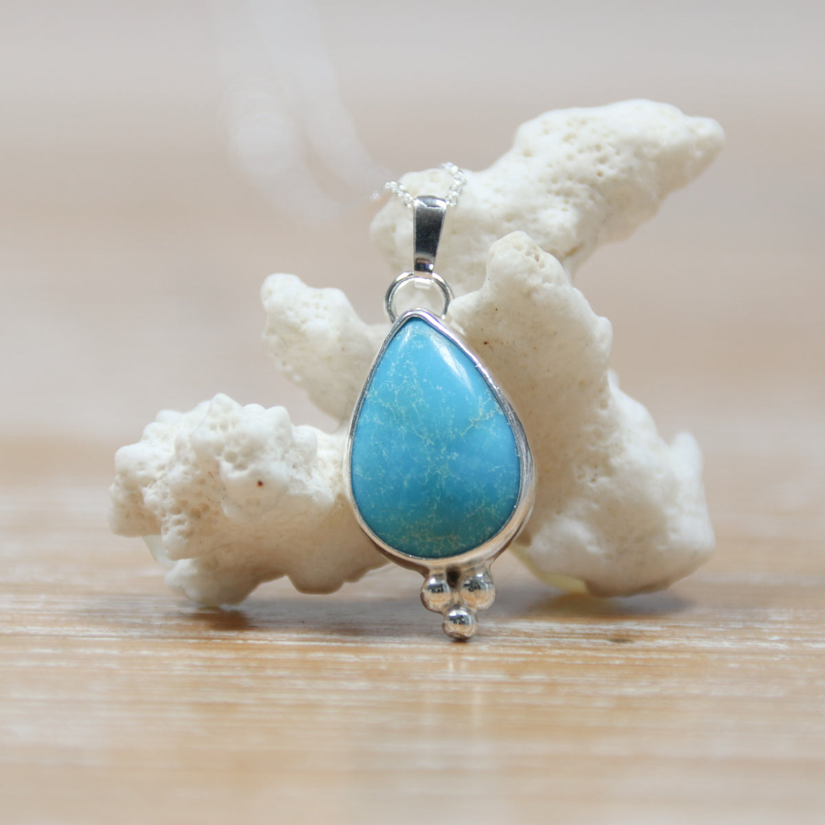 Turquoise Teardrop - Saltwater Souls turquoise teardrop recycled sterling silver necklace.
