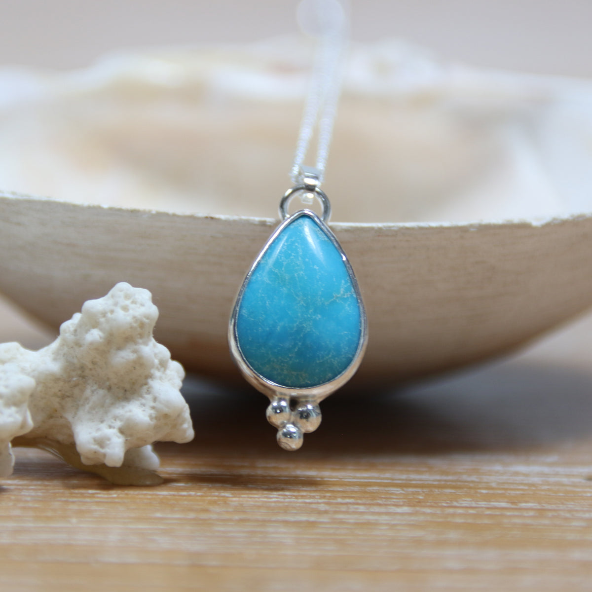 Turquoise Teardrop - Saltwater Souls turquoise teardrop recycled sterling silver necklace.