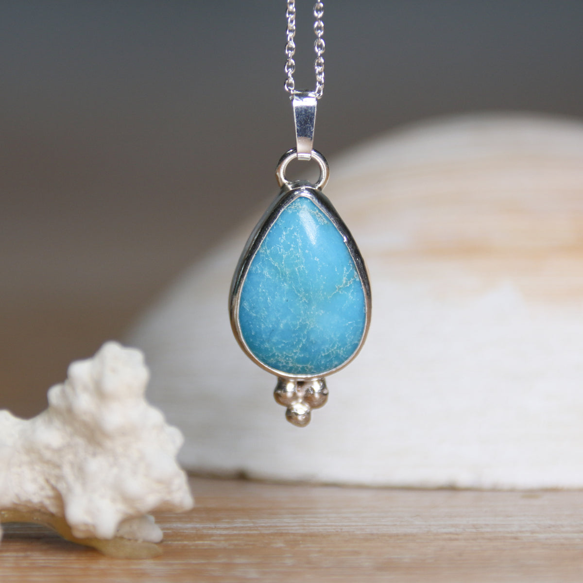 Turquoise Teardrop - Saltwater Souls turquoise teardrop recycled sterling silver necklace.