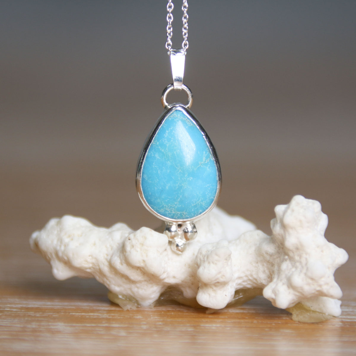 Turquoise Teardrop - Saltwater Souls turquoise teardrop recycled sterling silver necklace.