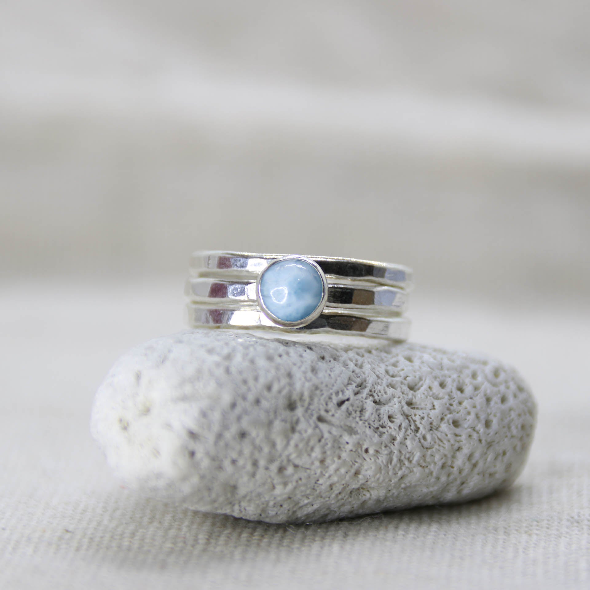 Water Goddess - Saltwater Souls larimar sterling silver stacking ring.