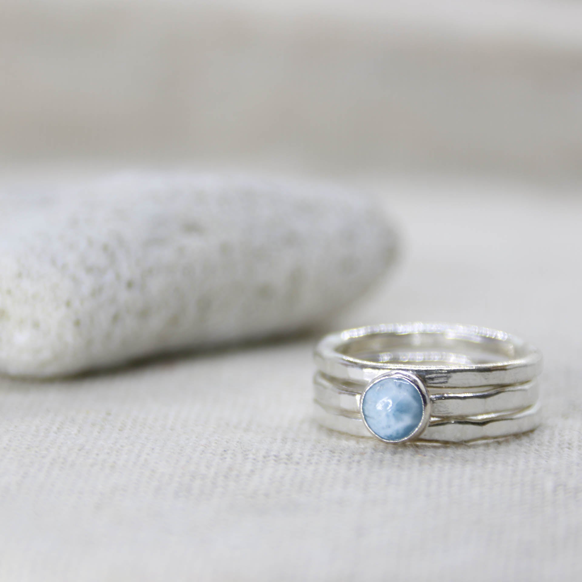 Water Goddess - Saltwater Souls larimar sterling silver stacking ring.