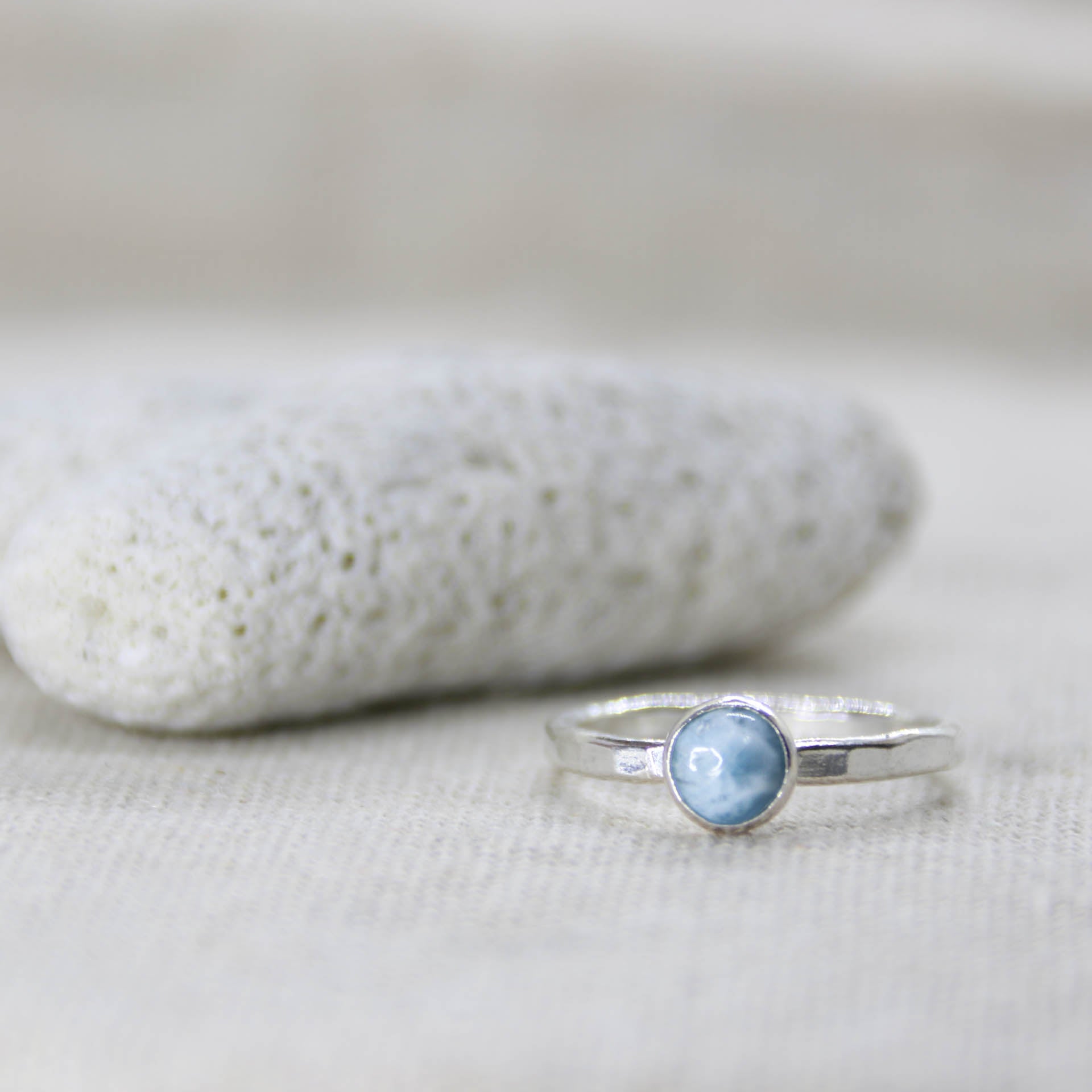 Water Goddess - Saltwater Souls larimar sterling silver stacking ring.