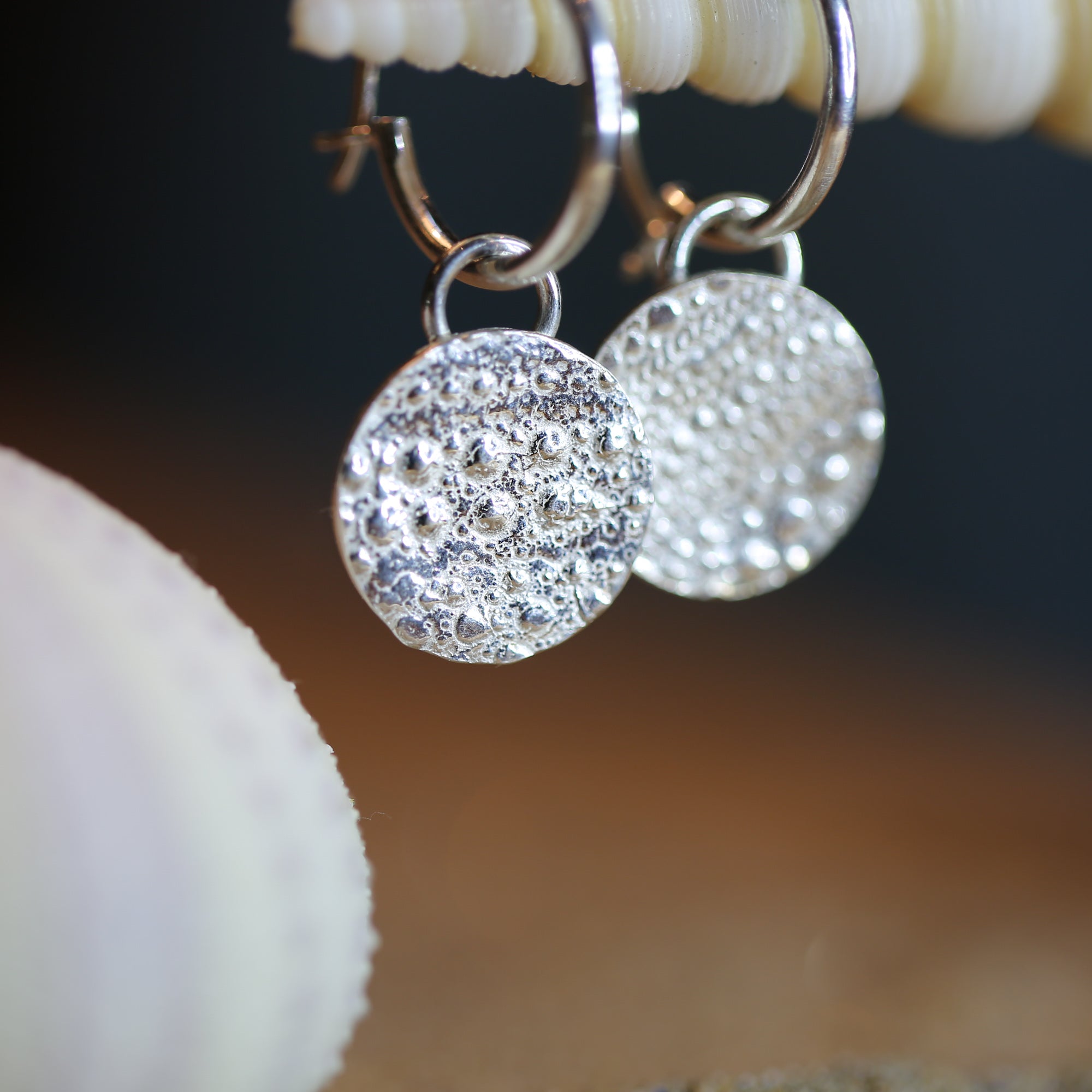 Little Urchin Hoops - Saltwater Souls fine silver (.999) cast urchin textured discs delicate sterling silver hoop earrings.