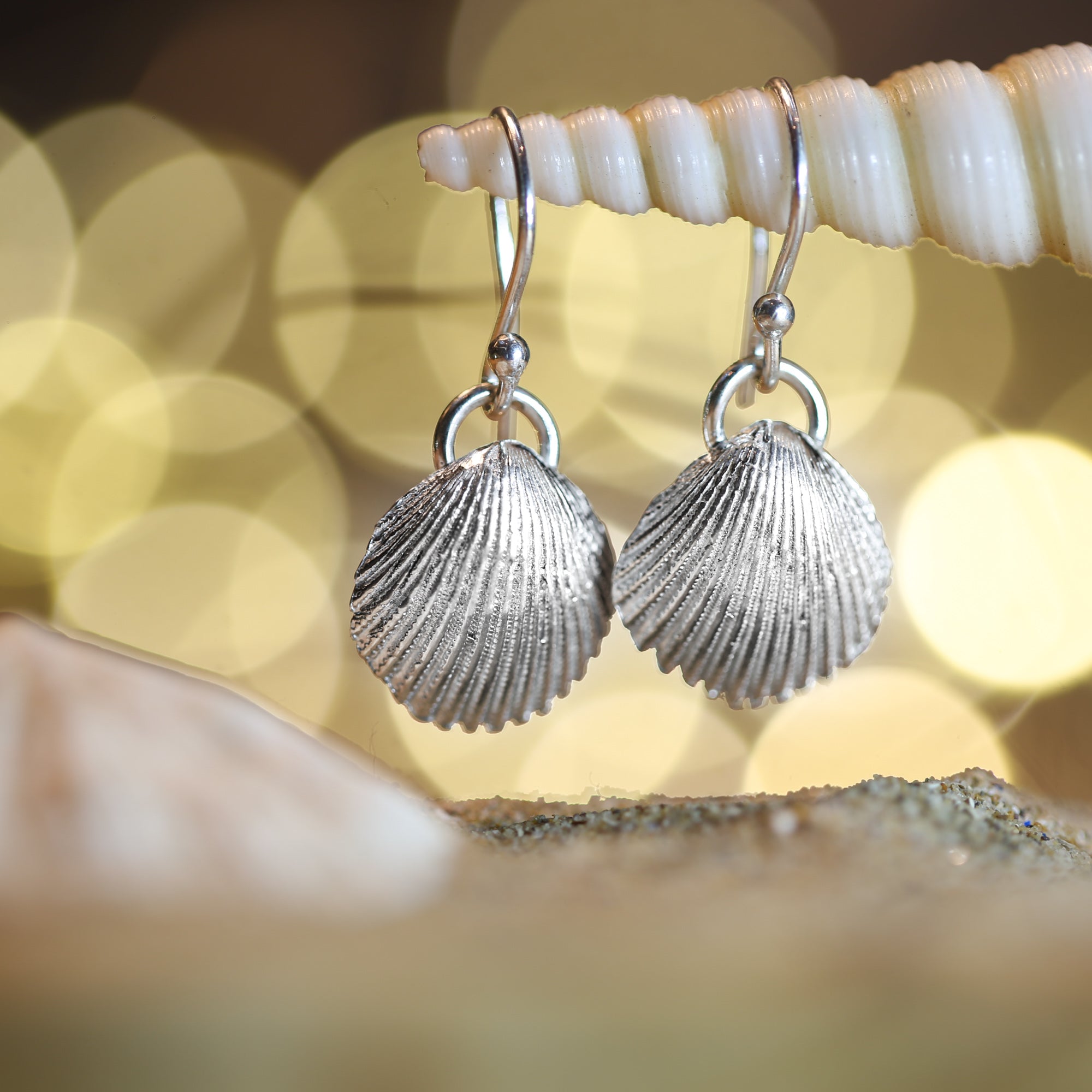 Mermaid's Song Earrings - Saltwater Souls fine silver (.999) cast cockle shell delicate sterling silver drop earrings.