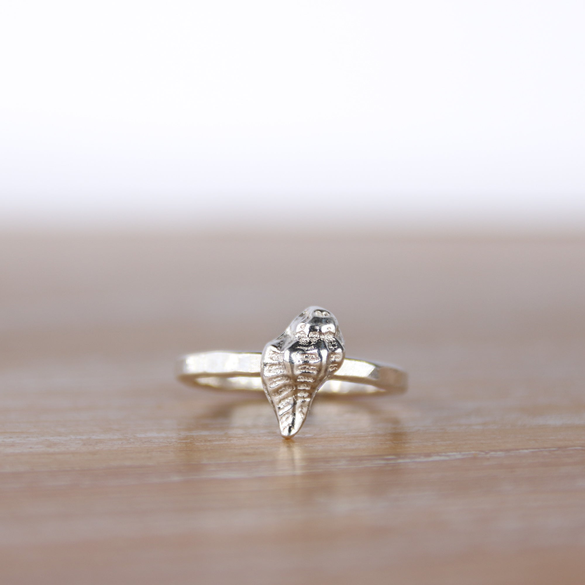 Rock Pool Ring - Saltwater Souls fine silver (.999) cast sea shell on a hammered effect recycled sterling silver stacking ring.
