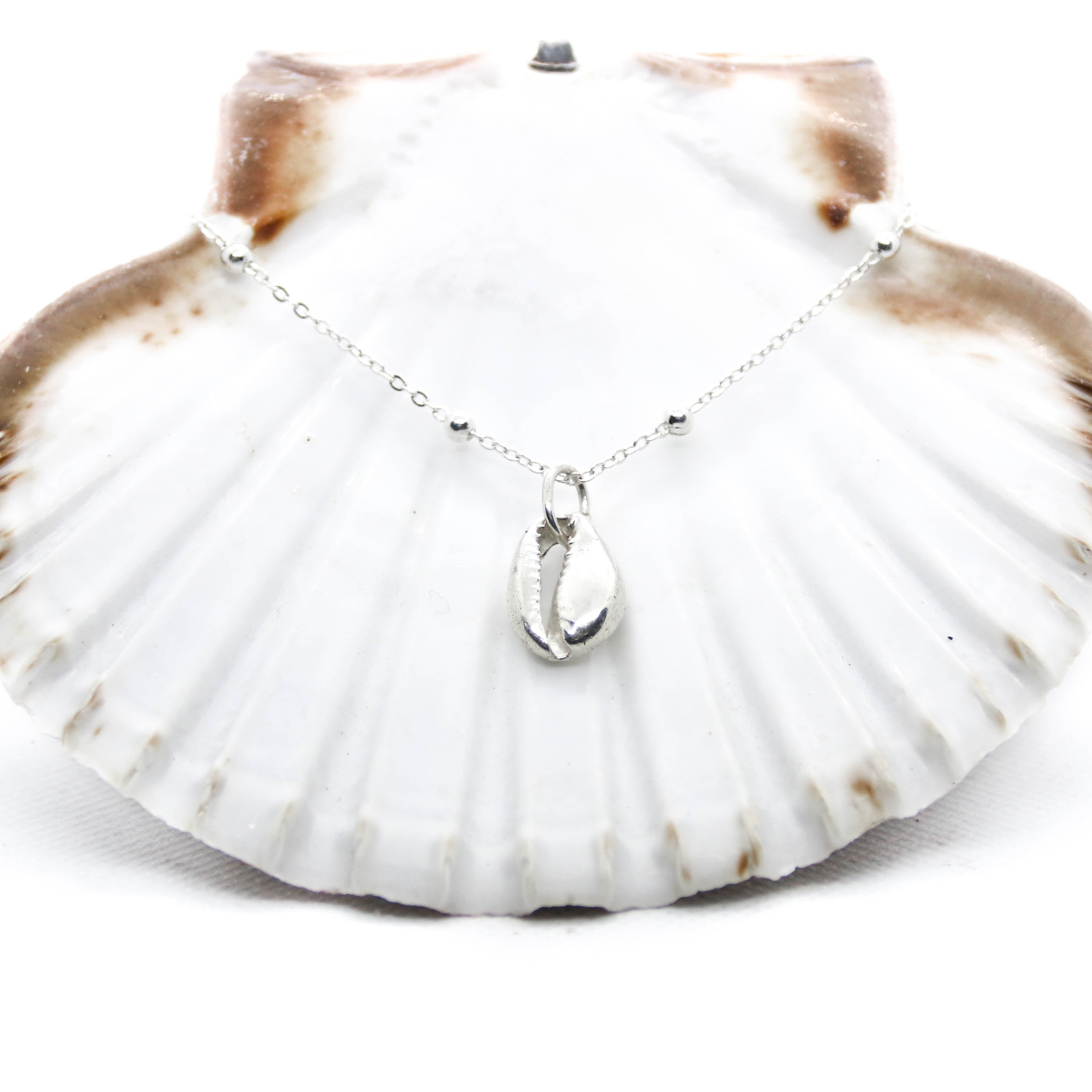 Silver Cowrie - Saltwater Souls fine silver (.999) cowrie shell cast on a sterling silver chain.