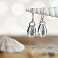 Silver Cowrie Earrings - Saltwater Souls fine silver (.999) cast cowrie shell delicate sterling silver drop earrings.