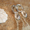 Silver Cowrie Hoops - Saltwater Souls fine silver (.999) cast cowrie shell delicate sterling silver hoop earrings.