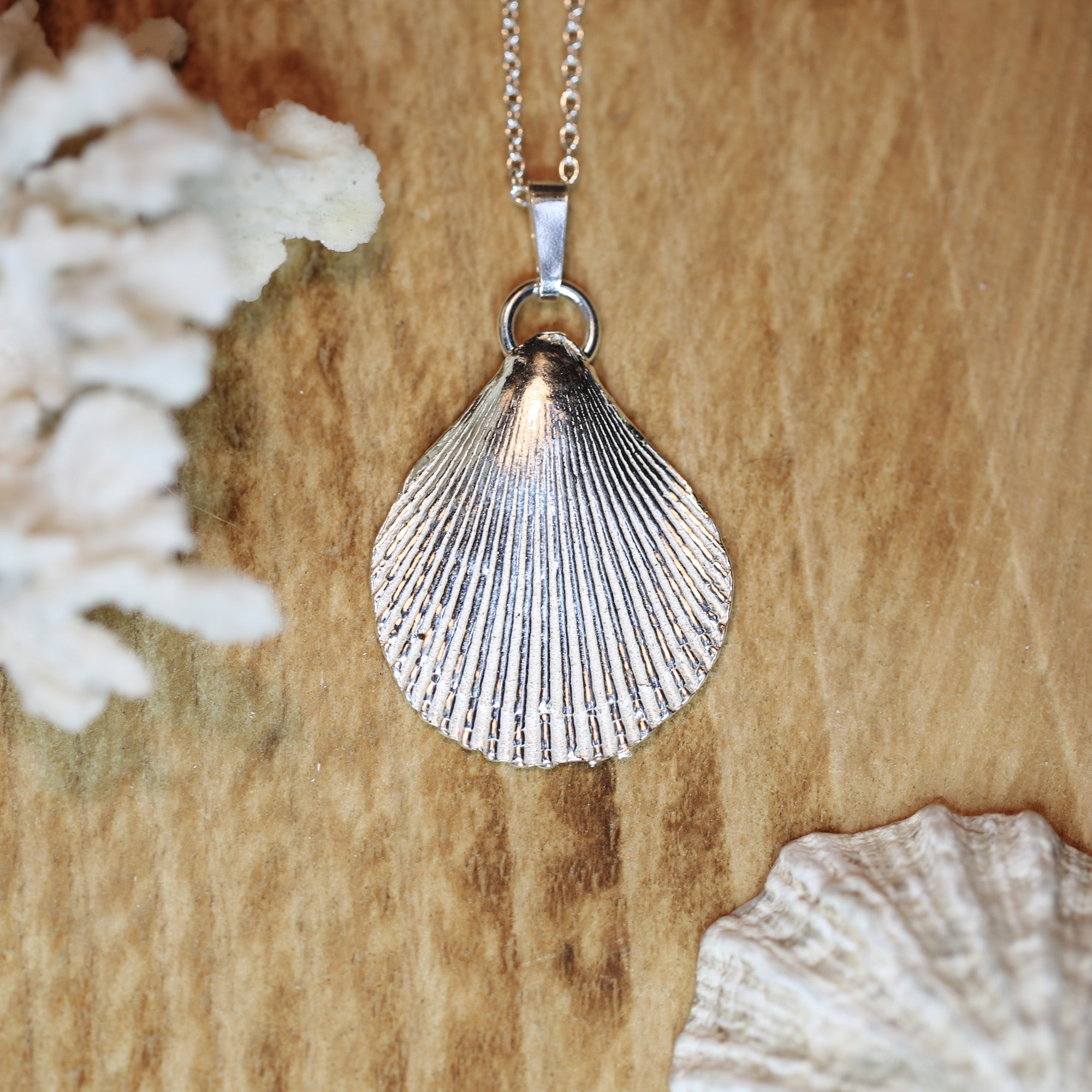 Silver Scallop Shell - Saltwater Souls fine silver (.999) scallop shell cast pendant necklace.