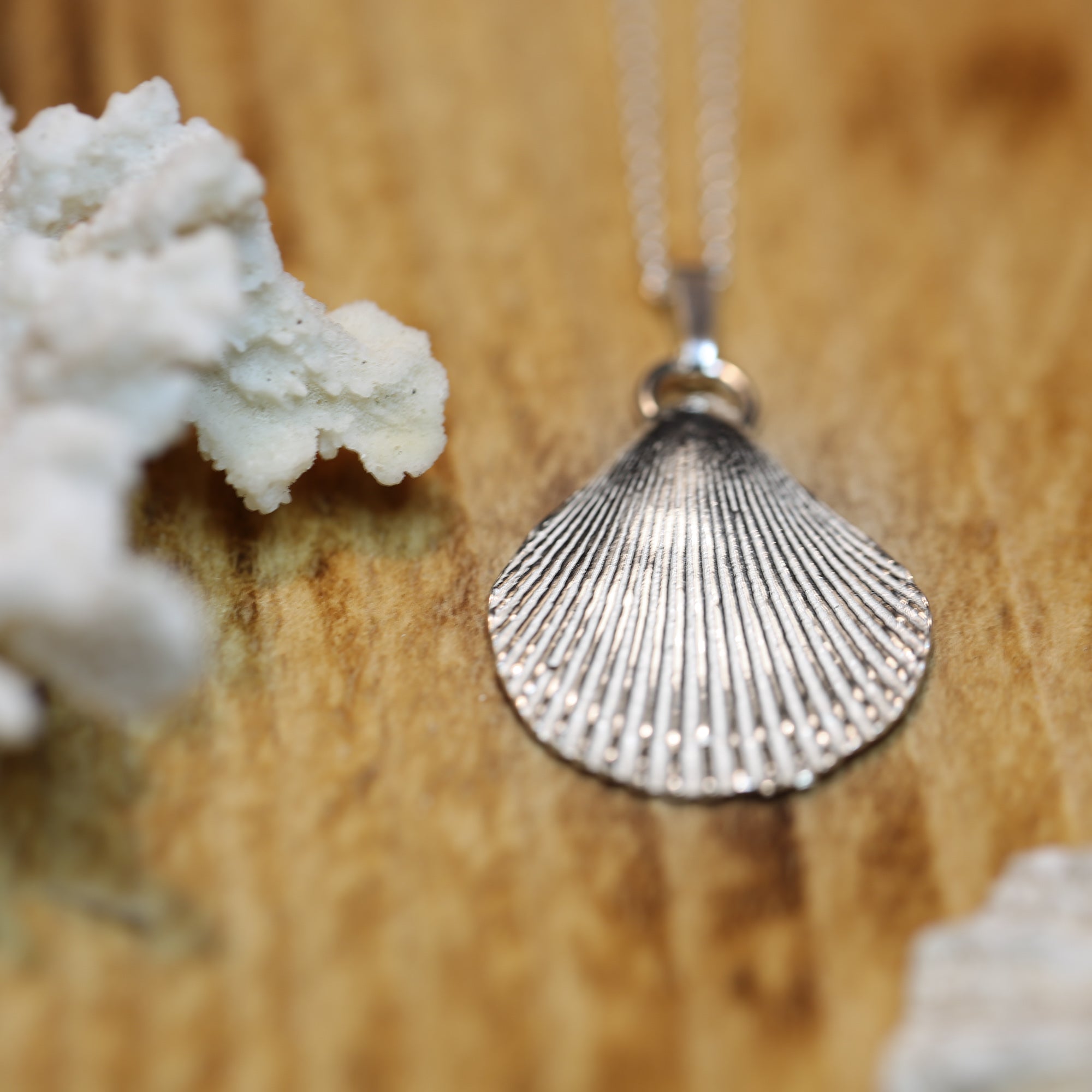 Silver Scallop Shell - Saltwater Souls fine silver (.999) scallop shell cast pendant necklace.
