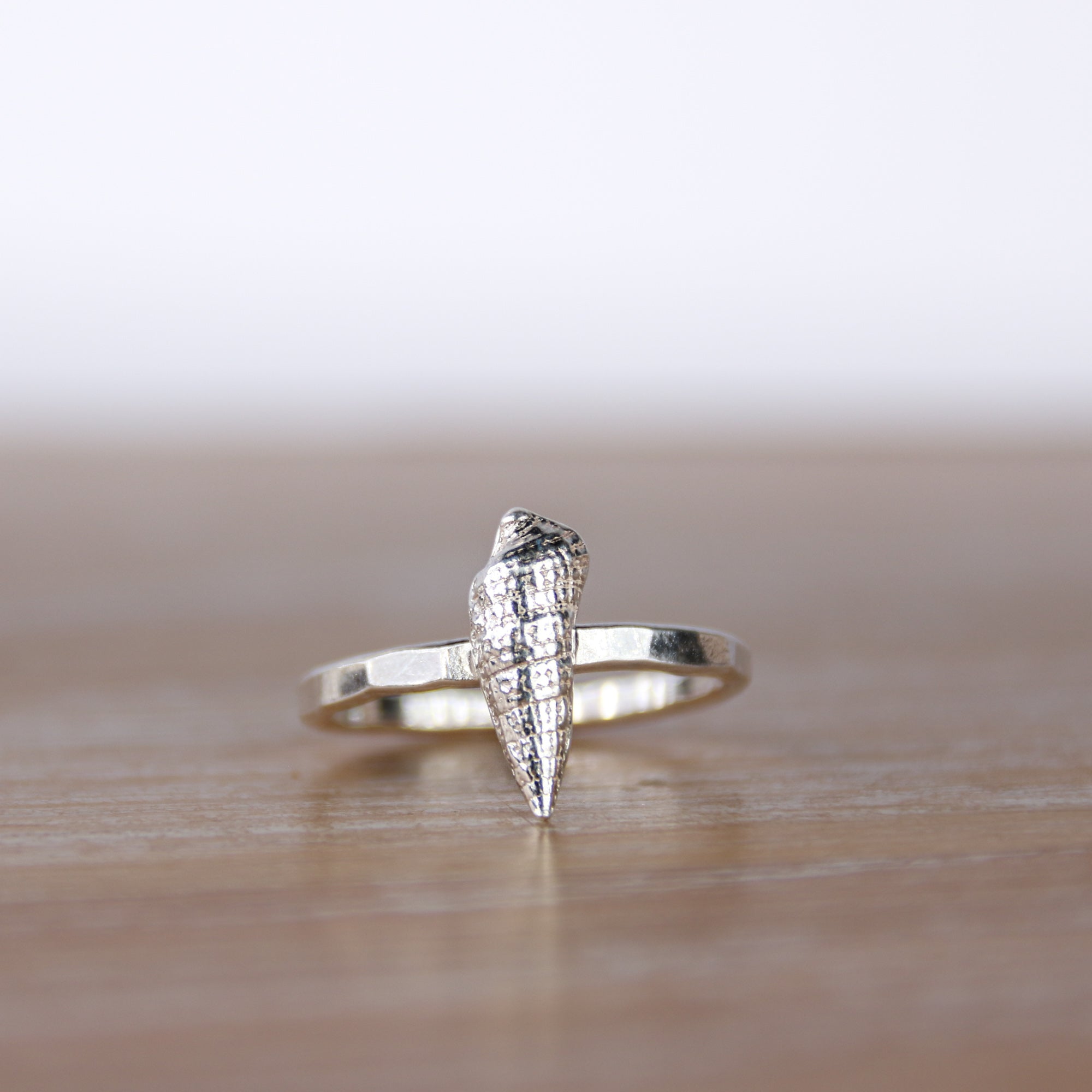 Tide Line Ring - A beautiful auger shell cast in fine silver (0.999) and set upon a recycled sterling silver hammered band.